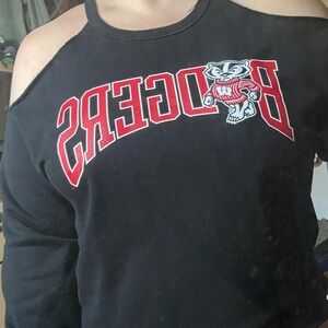 PINK Victoria's Secret Black Badgers Cold Shoulder Sweatshirt